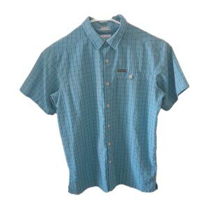 Columbia Mens Shirt Medium M Blue Short Sleeve Button Up  Plaid Adult
